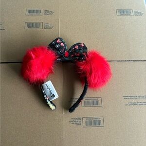 Disney Parks Minnie Mouse Red Pom Pom Ears Ugly Christmas Sweater Headband